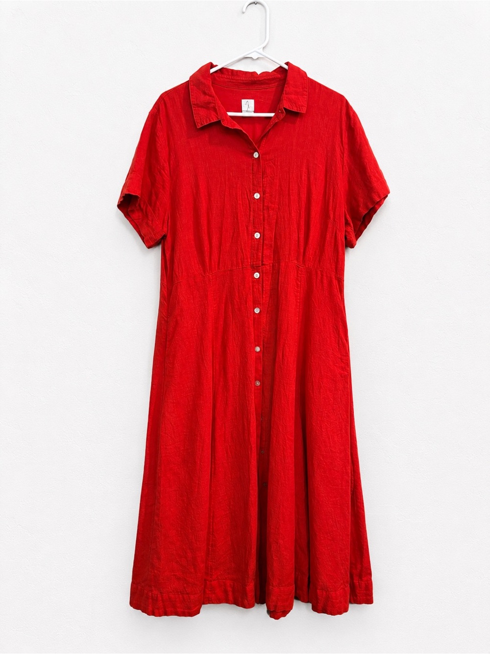 Joie Red Linen Blend Button Front Midi Shirt Dress XL